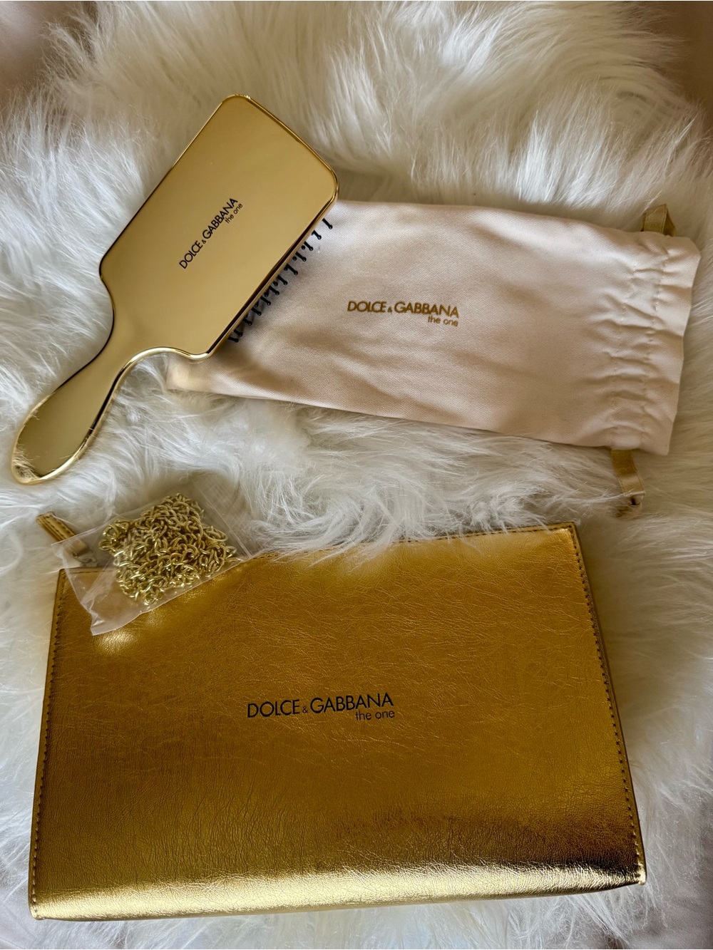 Dolce & Gabbana Gold Metallic Clutch with Matching Paddle Brush